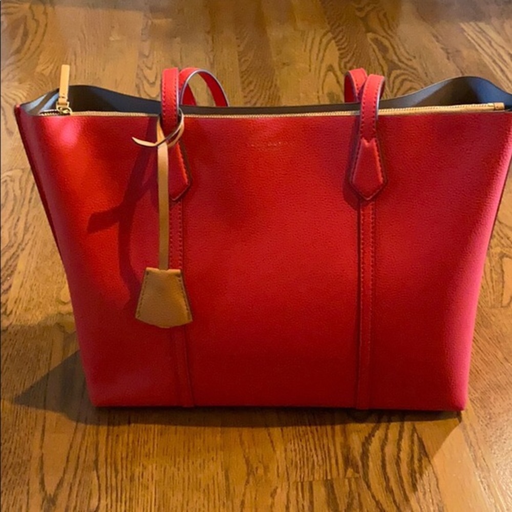 Tory Burch Perry Red Pebbled Leather Tote